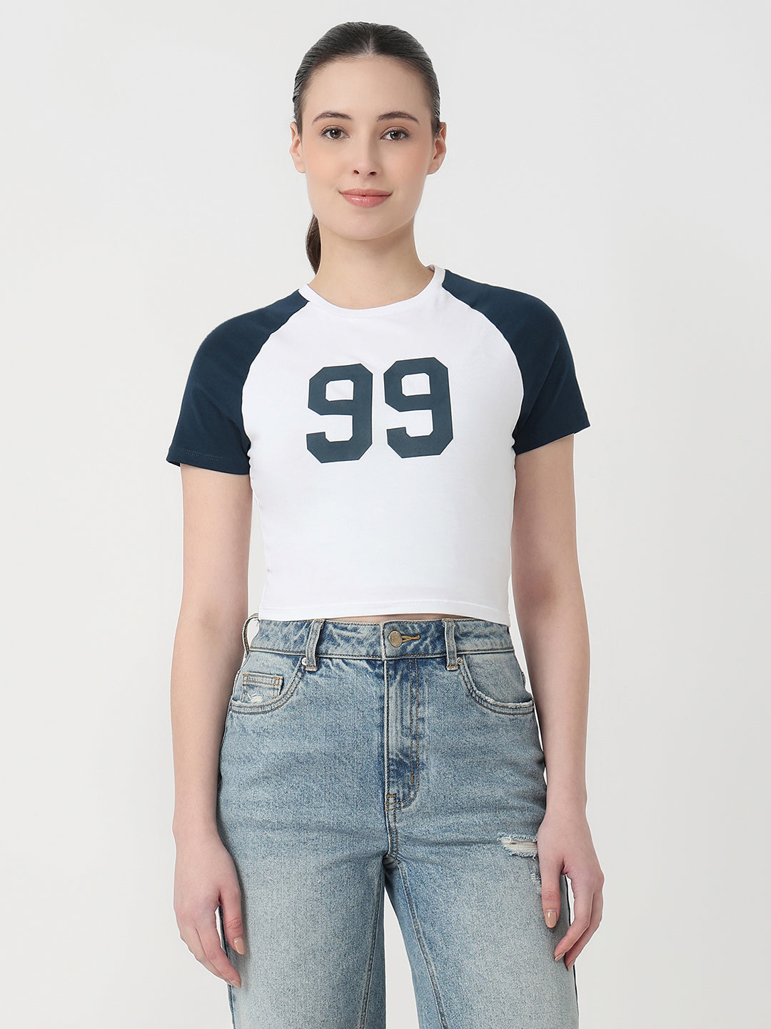 Women White/Airforce Genz T-Shirt