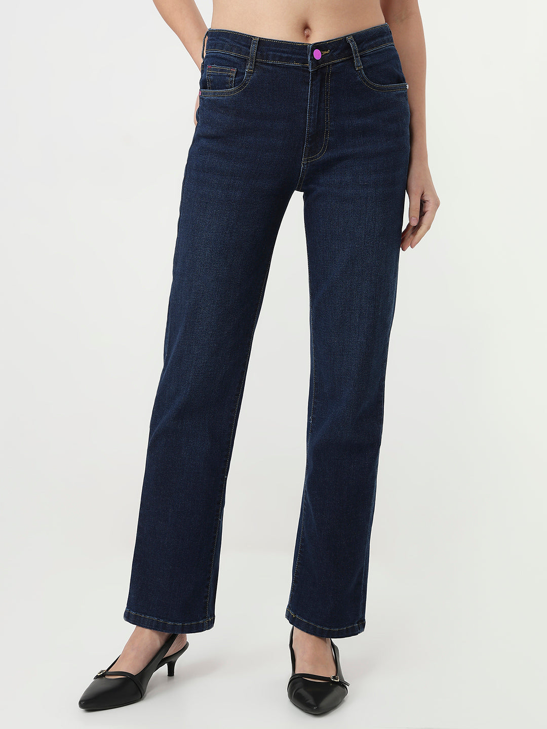 Women Dark Blue Slim Straight Jeans