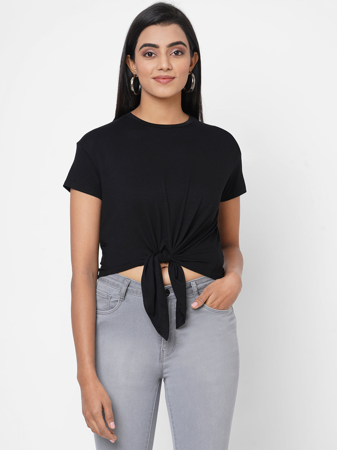 Women Front Styled Tie-Up Crop T-Shirt
