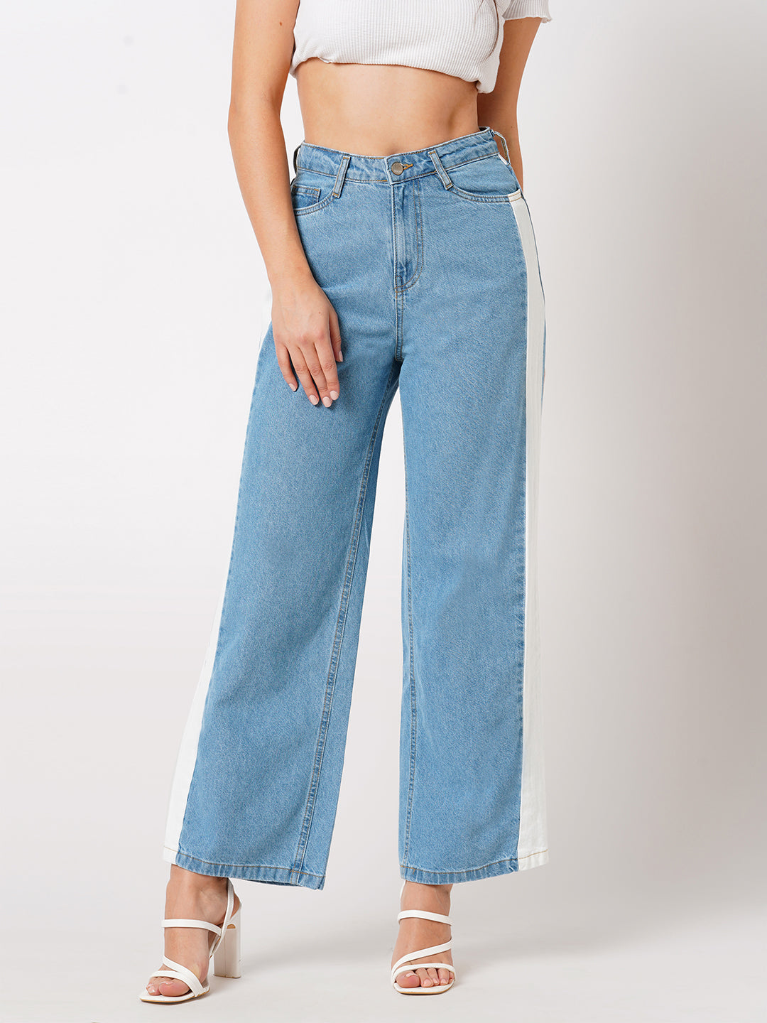 Women Light Blue Wide Leg Jeans