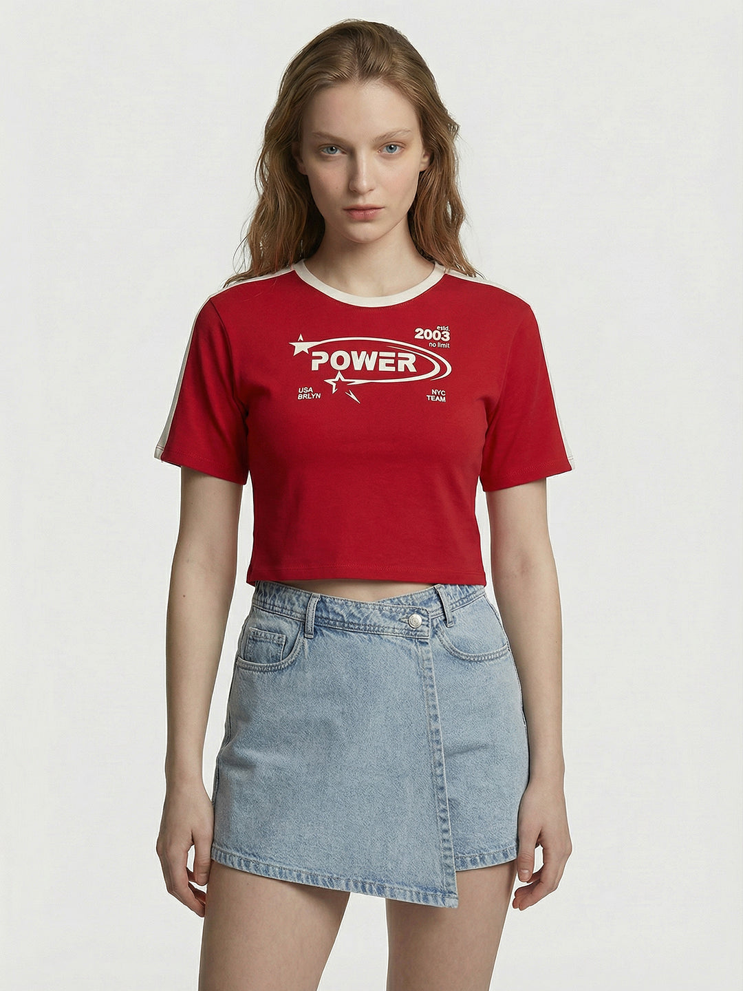 Women Red Graphic Crop Tees