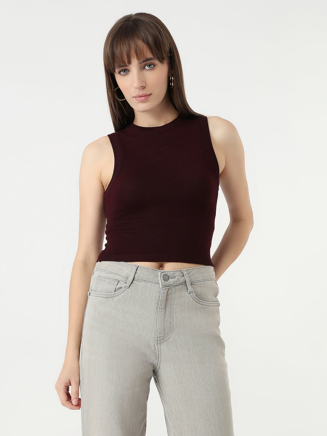 Women Wine Slim Fit Tank Top