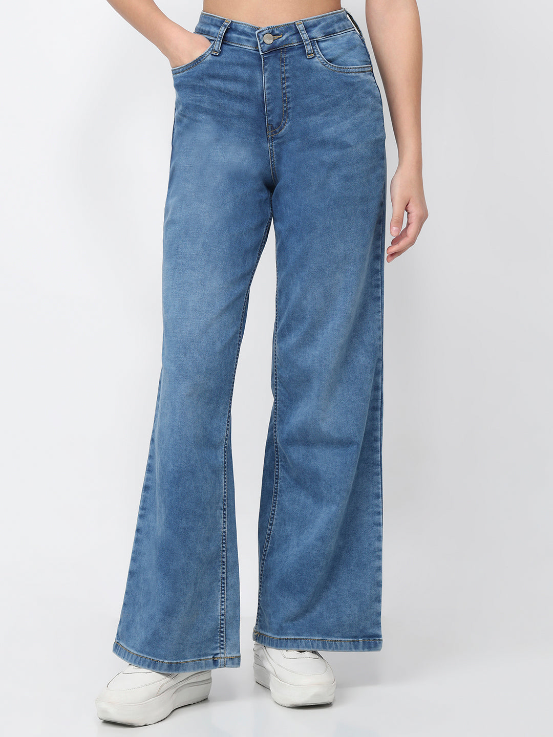 Women Blue Super Wide Leg Jeans