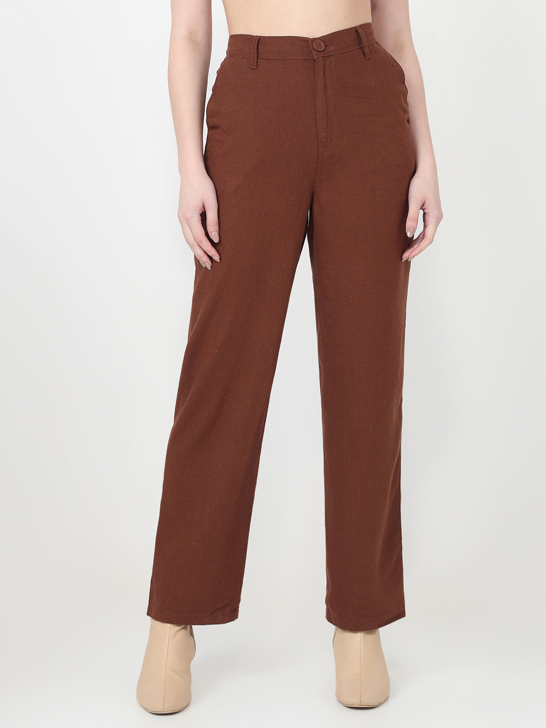 Women Sepia High-Rise Straight Fit Korean Pants