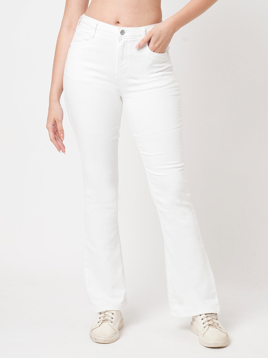 Women White High-Rise Mini Flare Jeans
