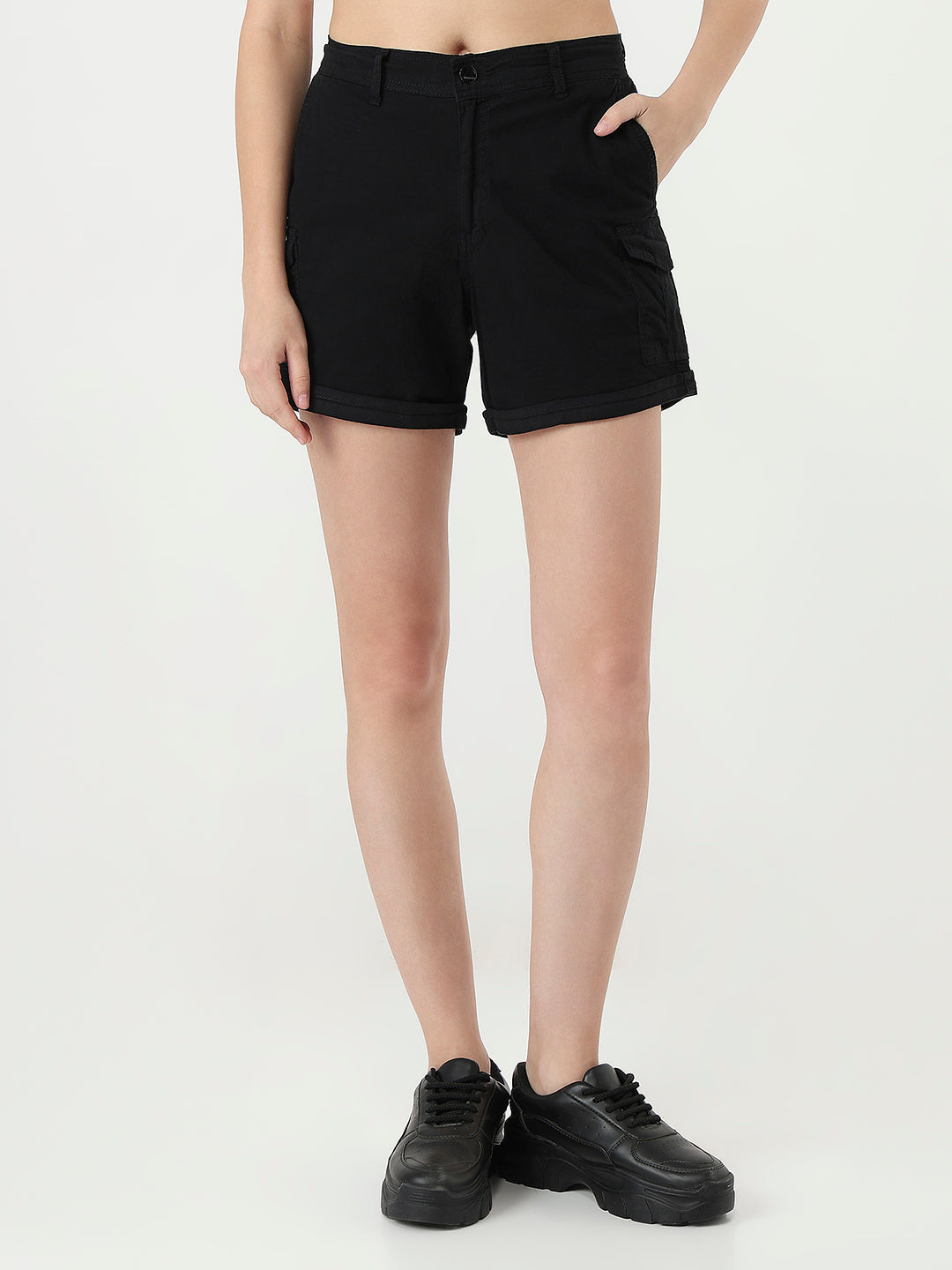 Women Black High-Rise Slim Shorts