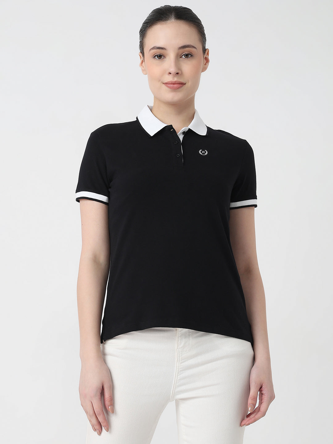Women Black Slim Fit Polo T-Shirt