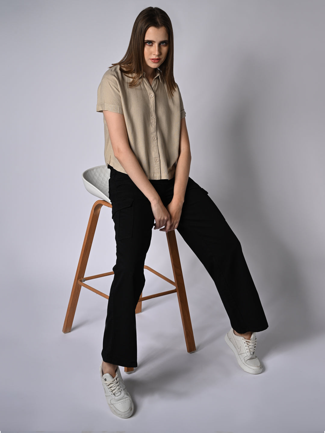 Women  Solid Slim Fit Crop Shirt