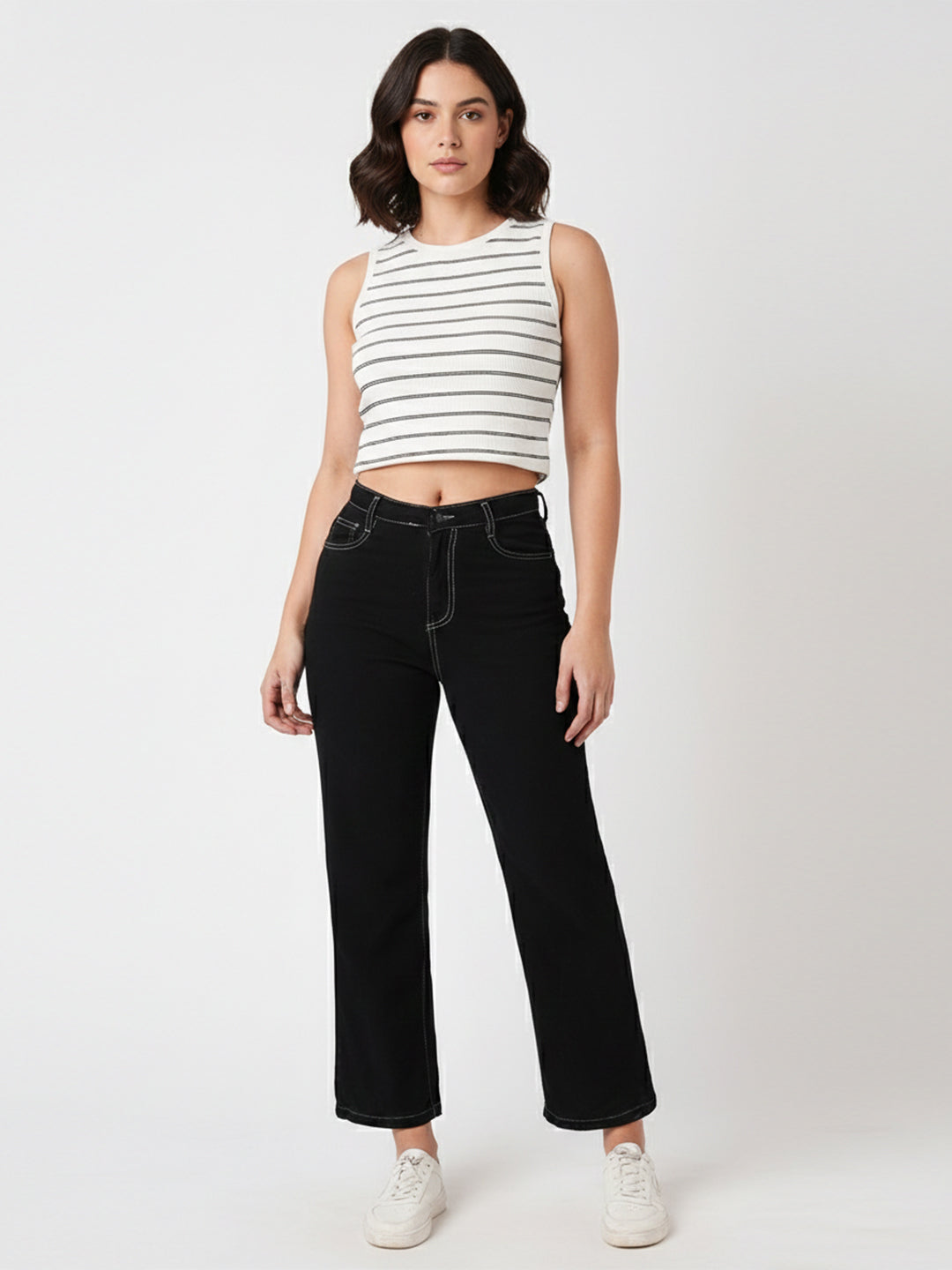 Women Black High-Rise Loose Straight Fit Jeans