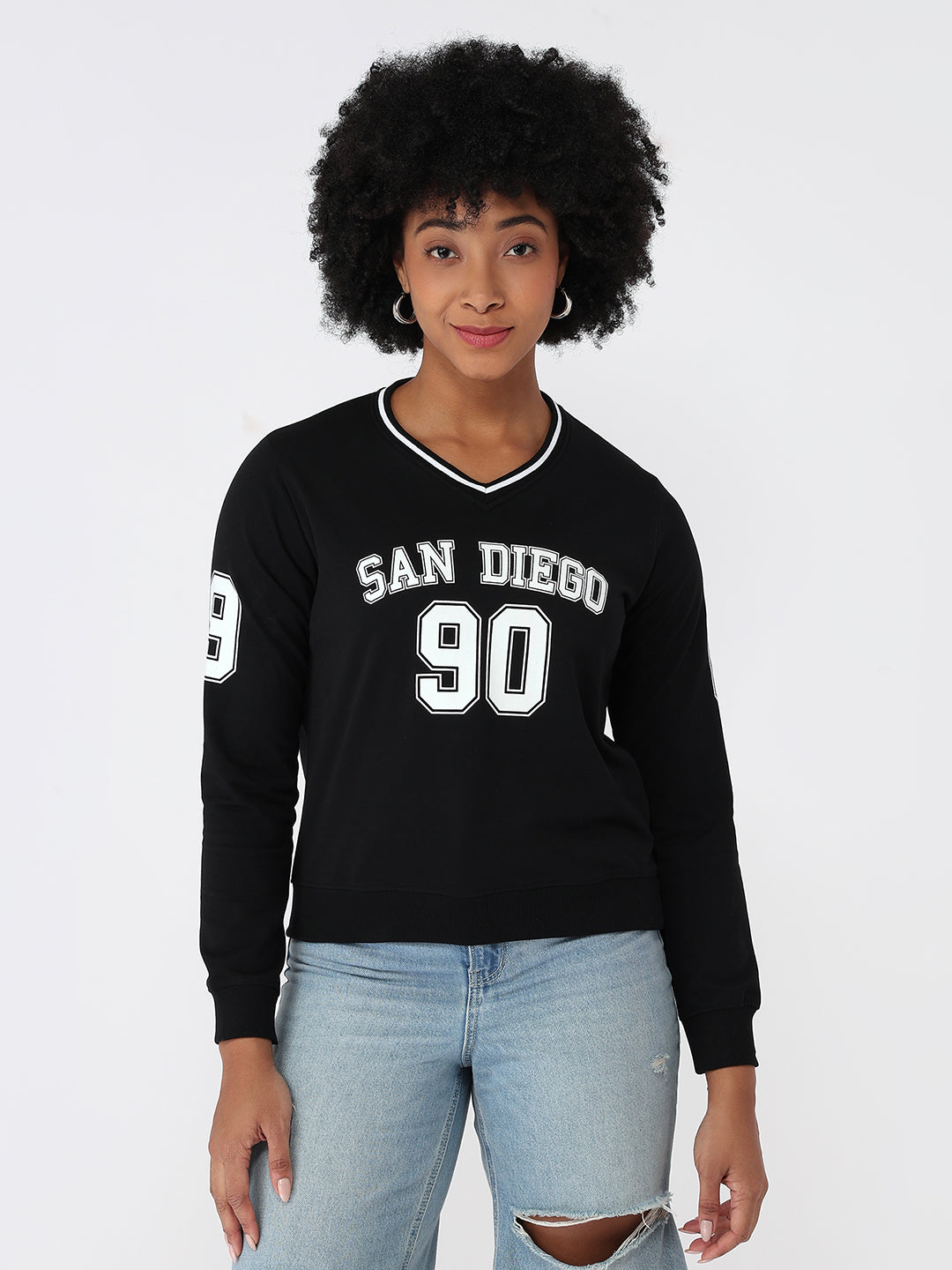 Women Black Slim Fit Sweatshirt