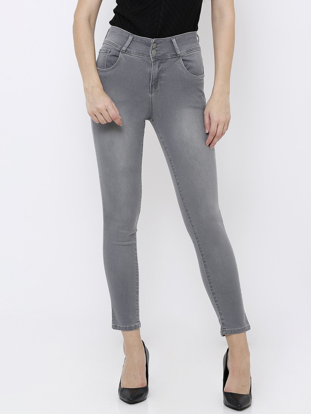 Women Grey High-Rise Skinny Jeans