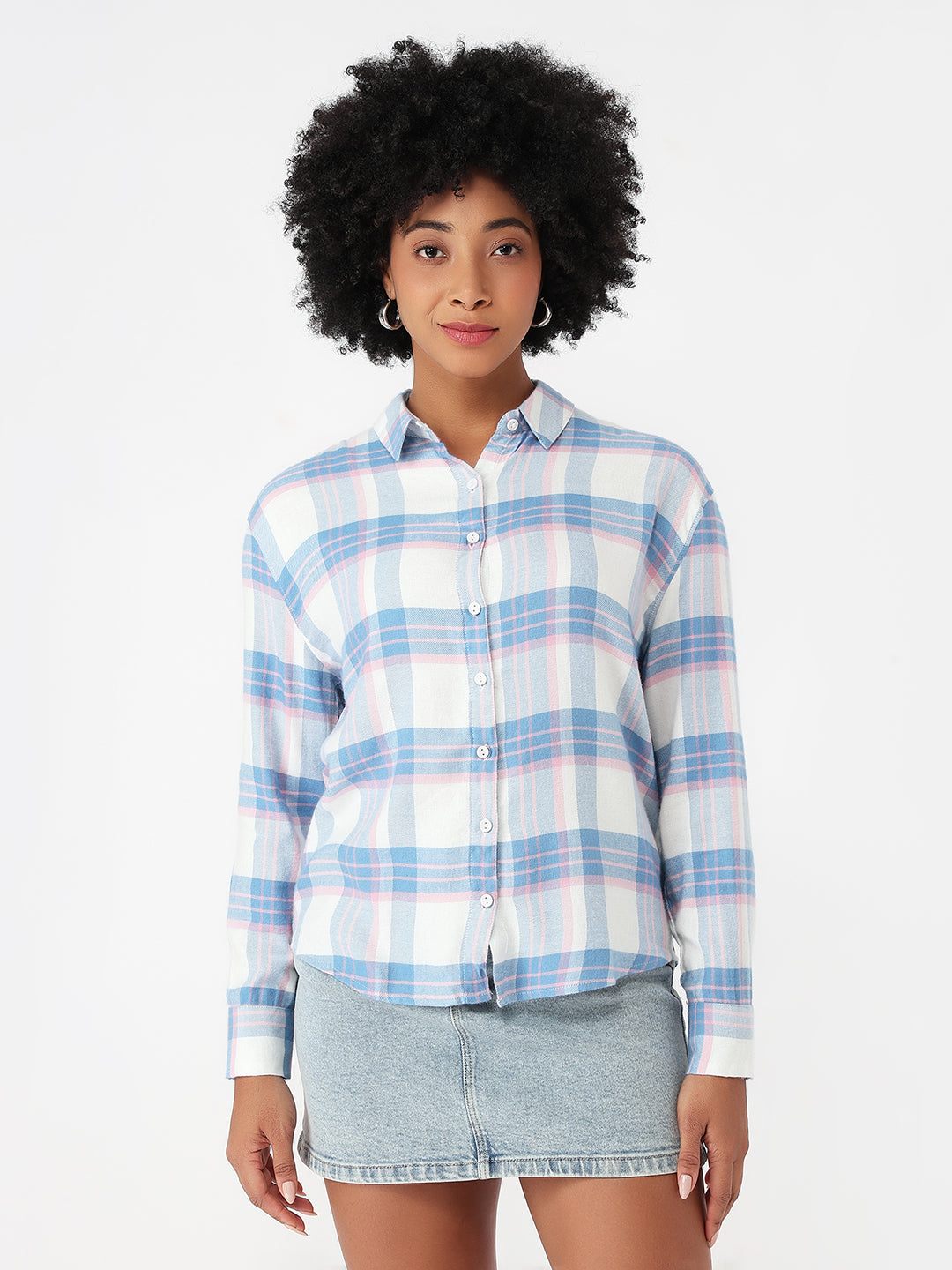 Women Blue/White Slim Fit Oversized Shirt