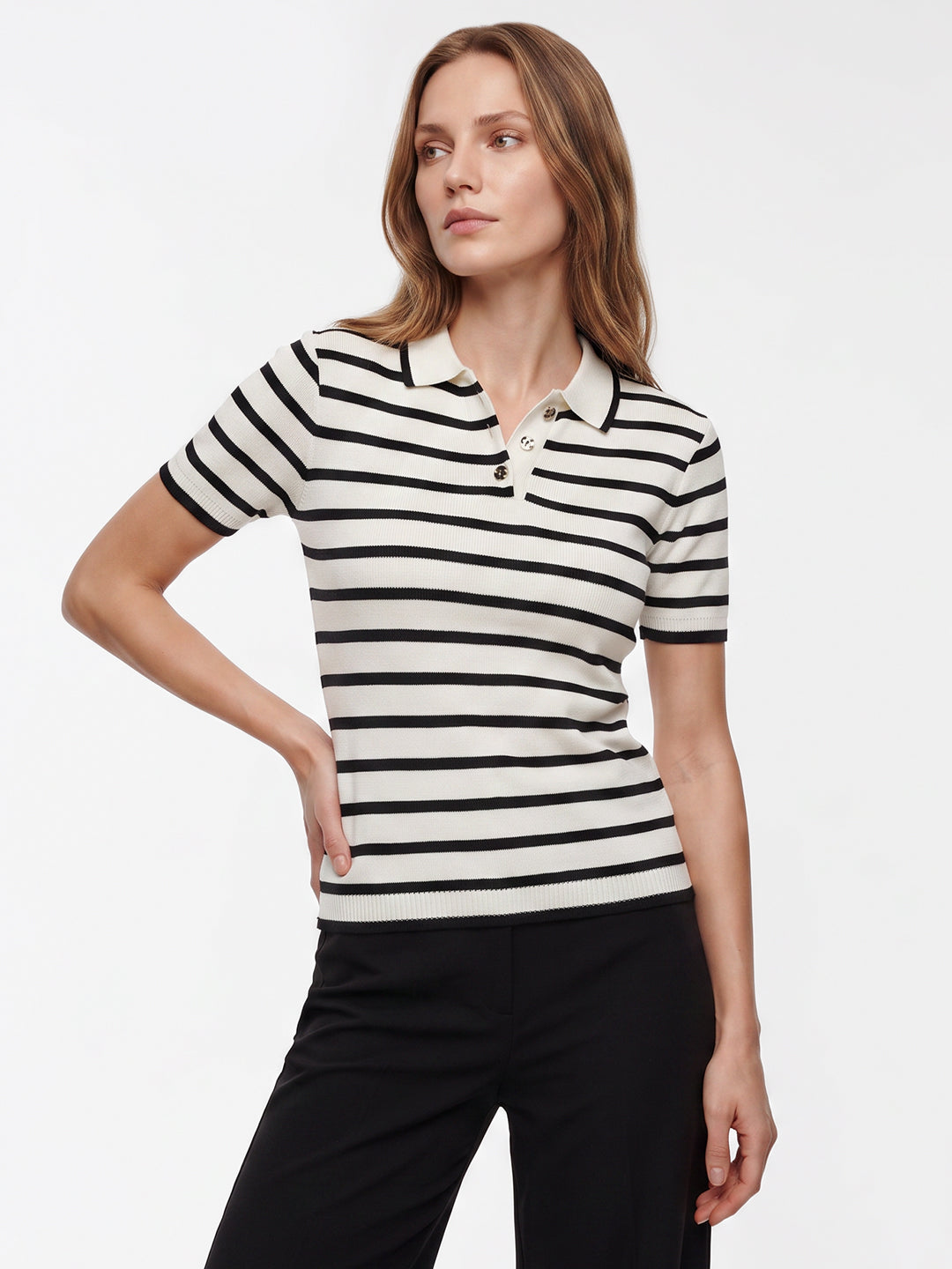 Women Black/White Stripe Flat Knit