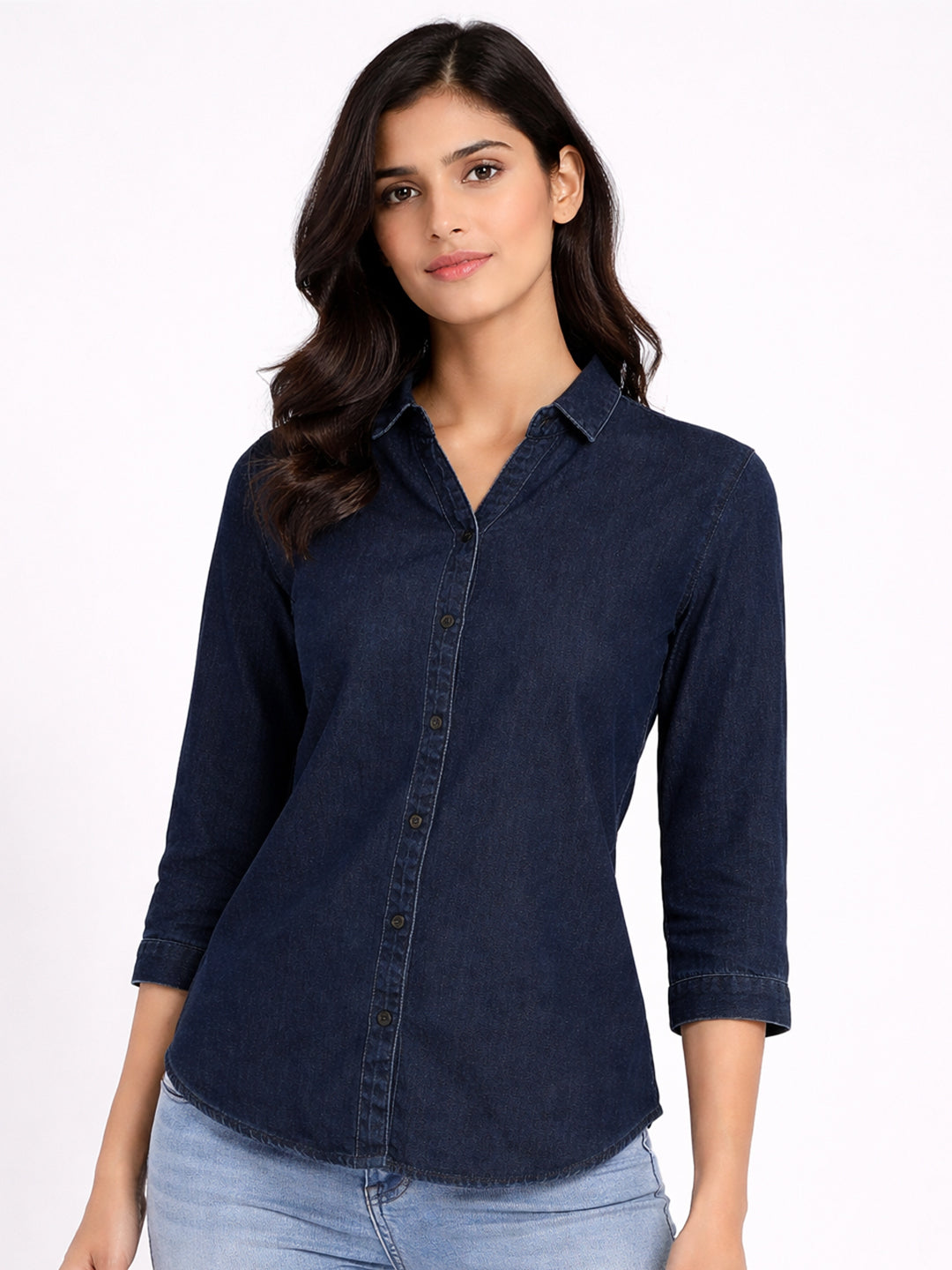 Women Dark Blue Denim Shirt