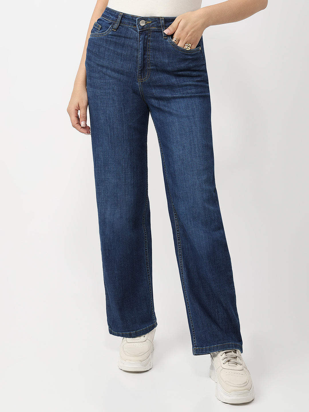 Women Blue High-Rise Straight Fit Jeans