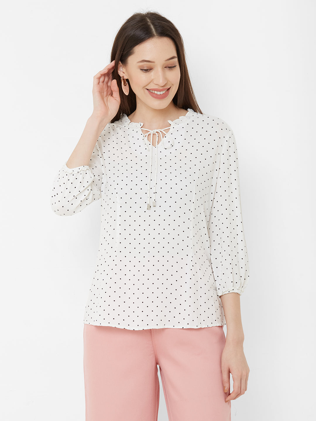 Women White/Black Polka Dot Top