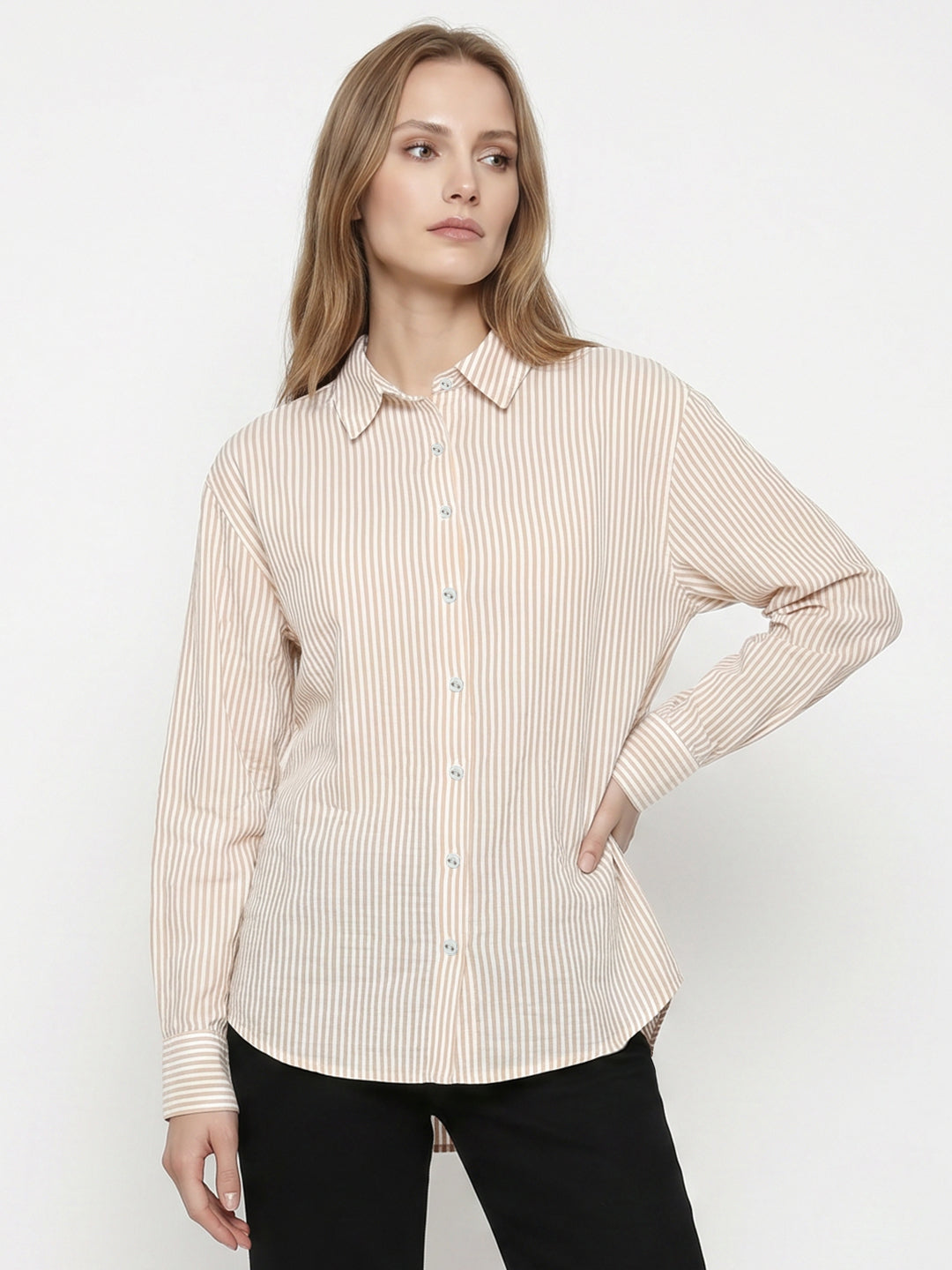 Women Beige/White Oversize Shirt