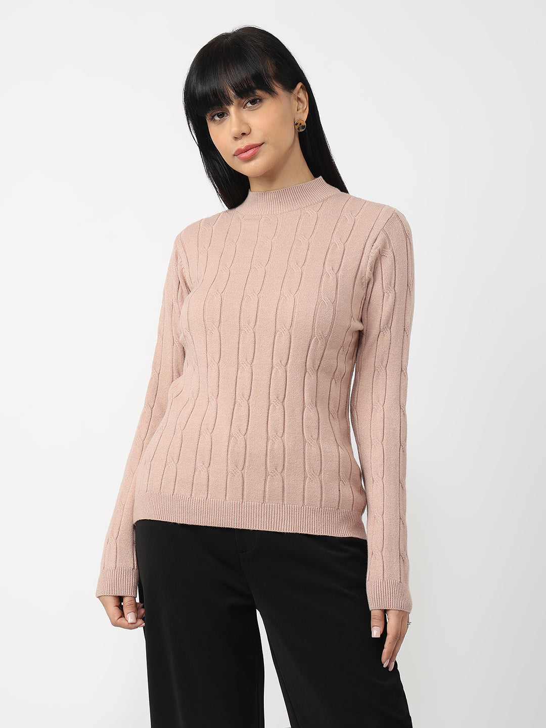 Women Beige Slim Fit Sweater