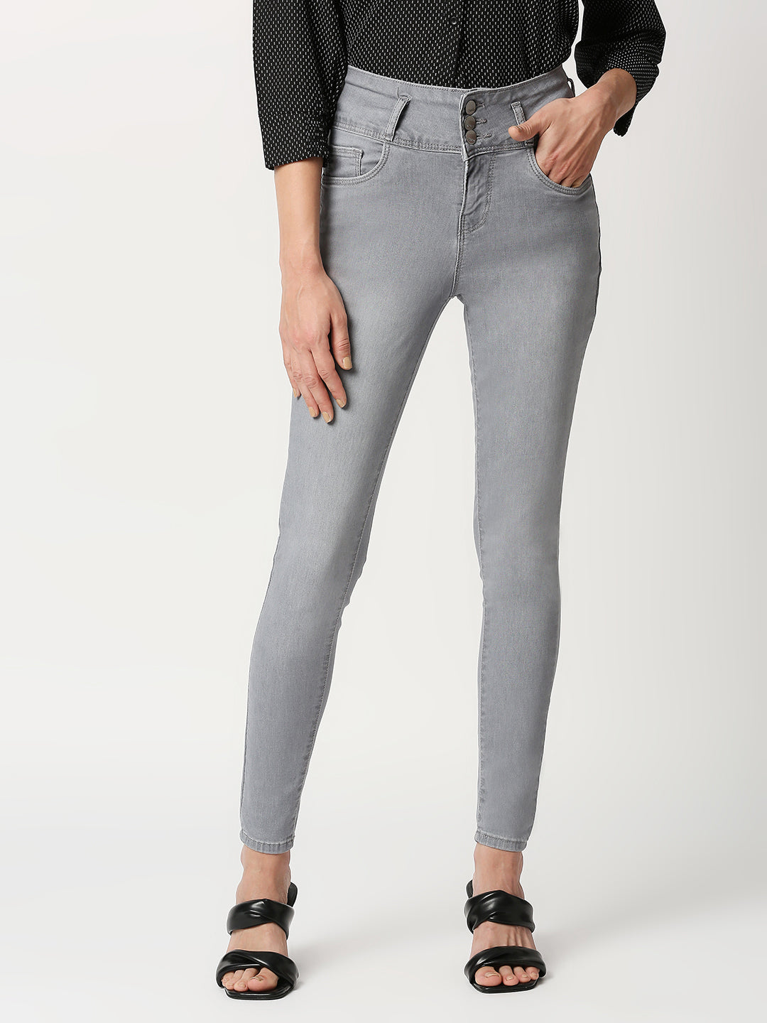Women Grey High-Rise Skinny Jeans