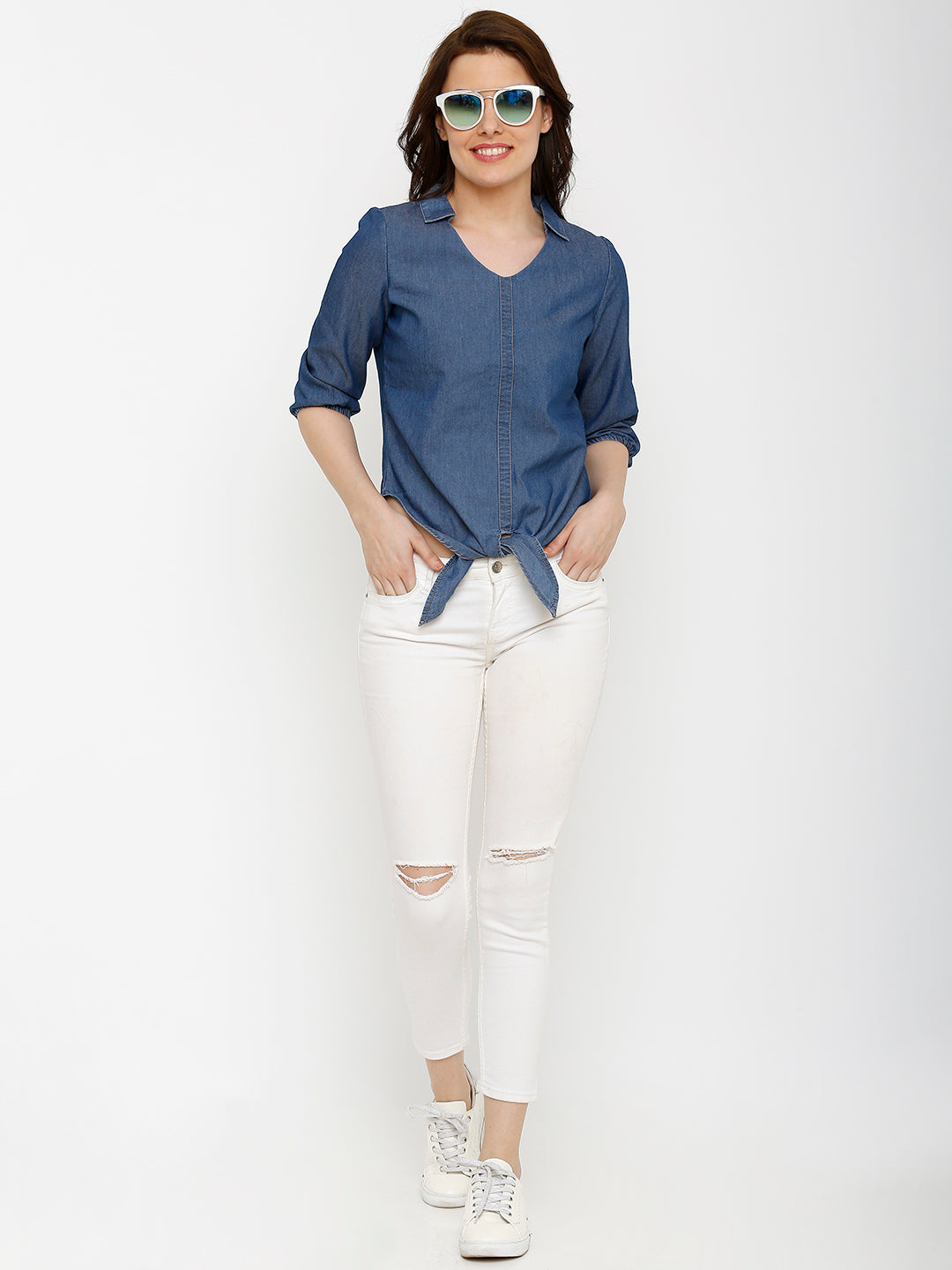 Women Blue Denim Top