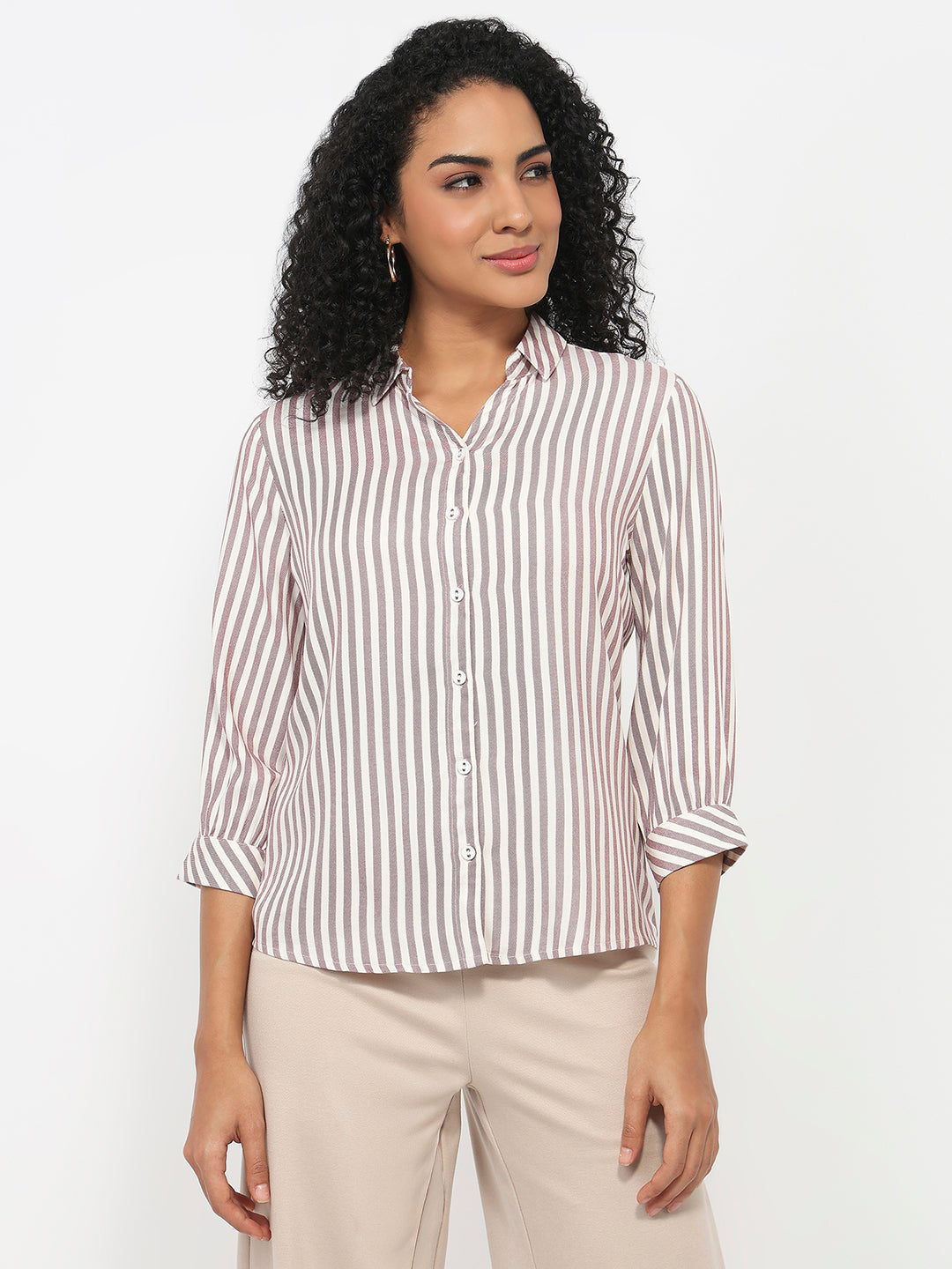 Women Mauve/White Striped Shirt