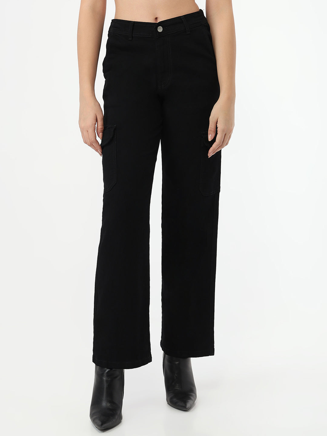 Women Black Mid-Rise Skinny Cargo