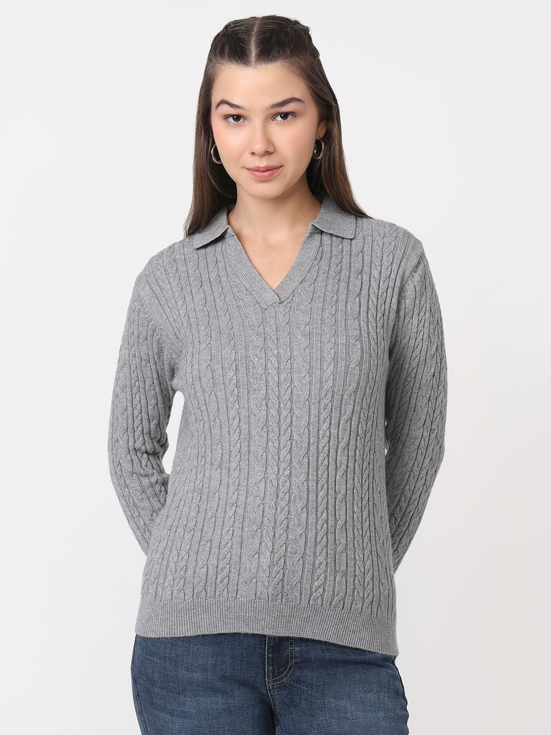 Women Grey Slim Fit Sweater