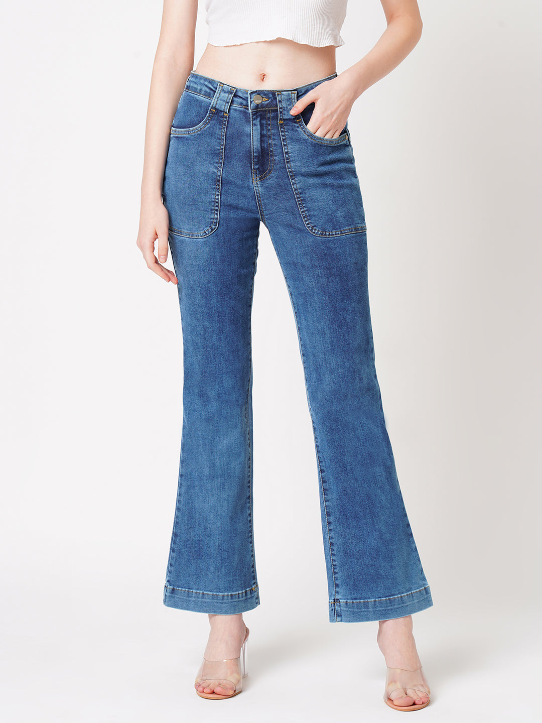 Women Blue High-Rise Flare Jeans