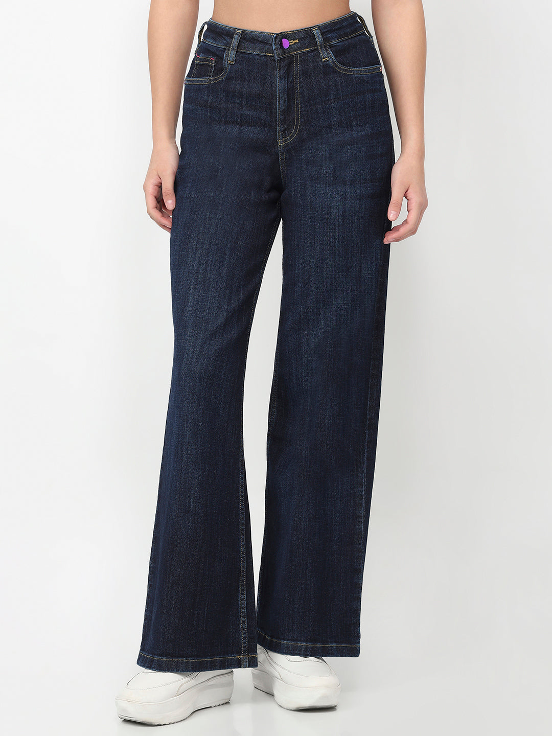 Women Dark Blue High-Rise Wide Leg Jeans