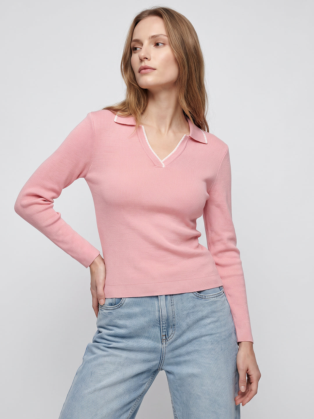 Women Peach Pink Flat Knit