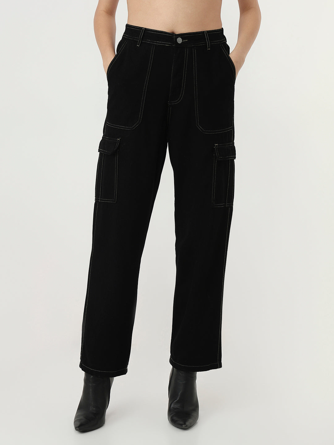 Women Black High-Rise Cargo
