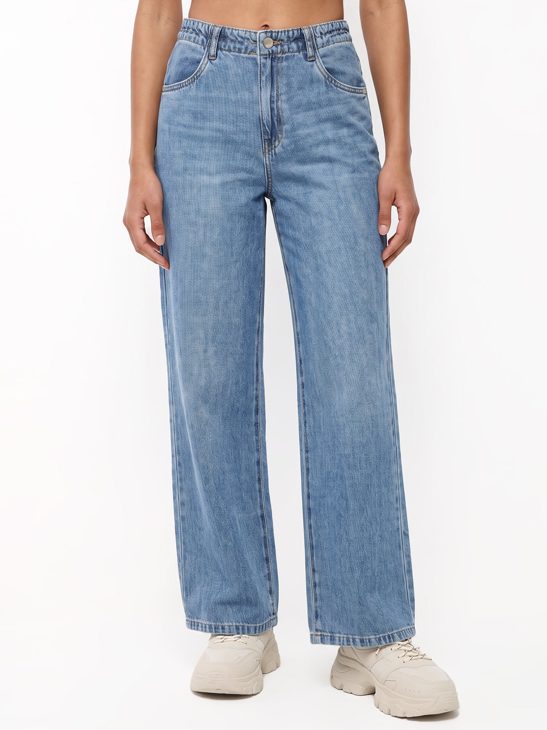 Blue High-Rise Crop Wide Leg Jeans