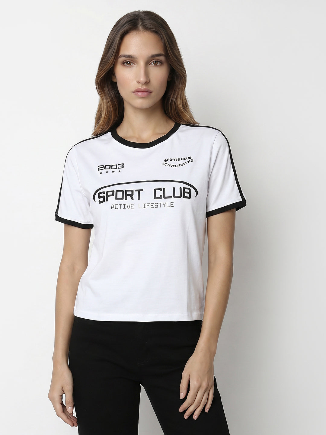 Women White Graphic Crop Tees