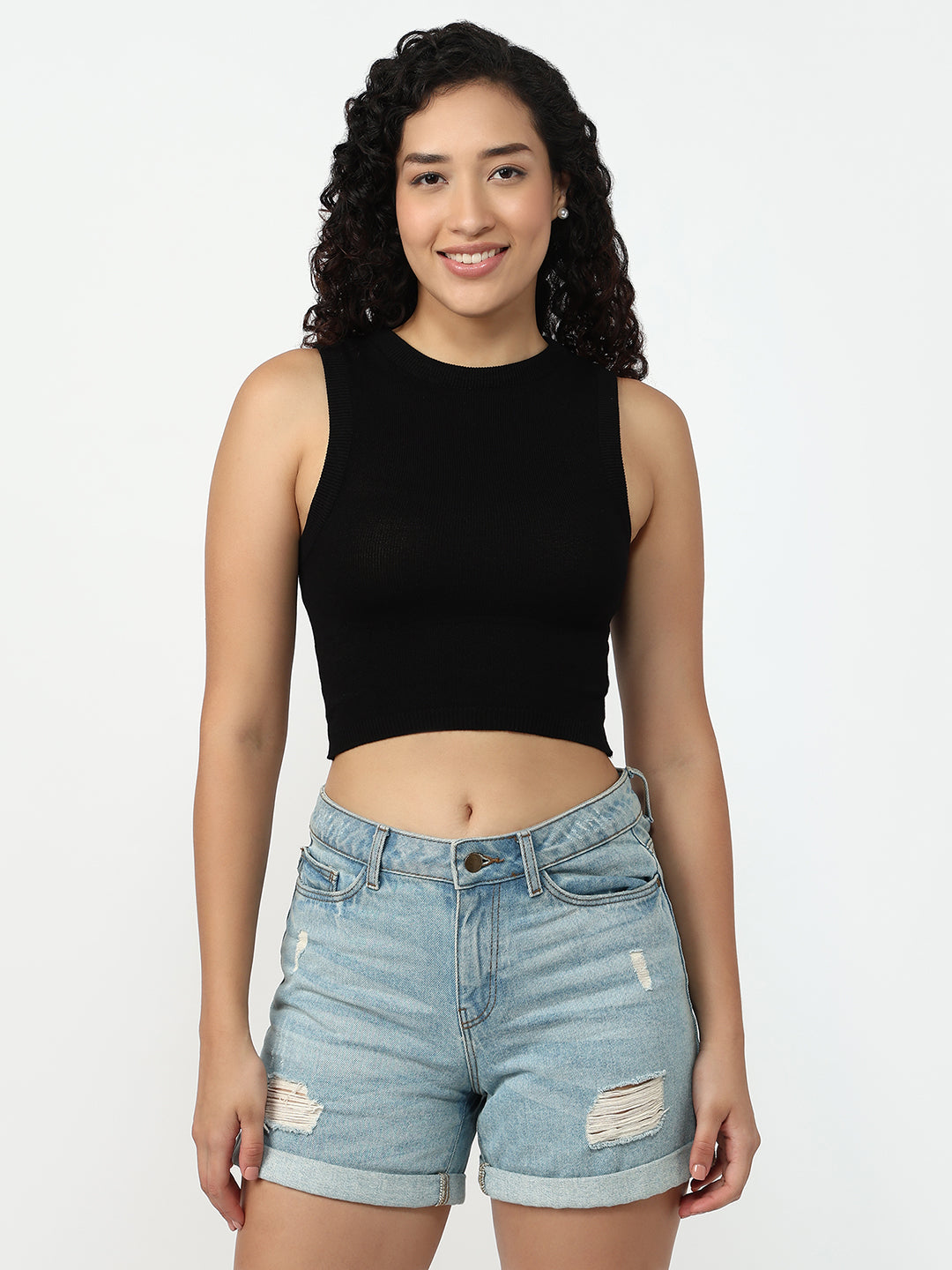 Women Black Slim Fit Tank Top