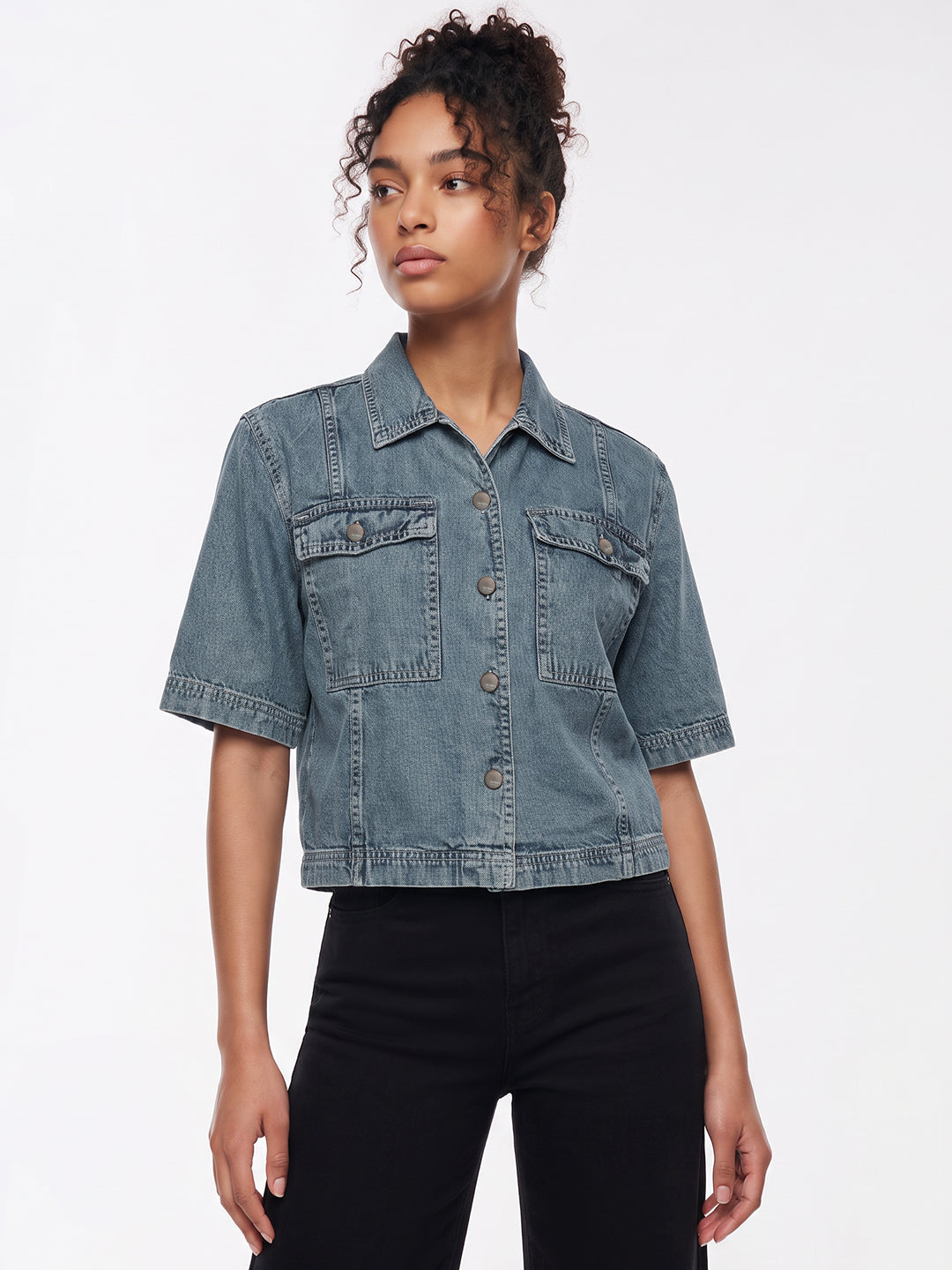 Blue Denim Crop Shirt