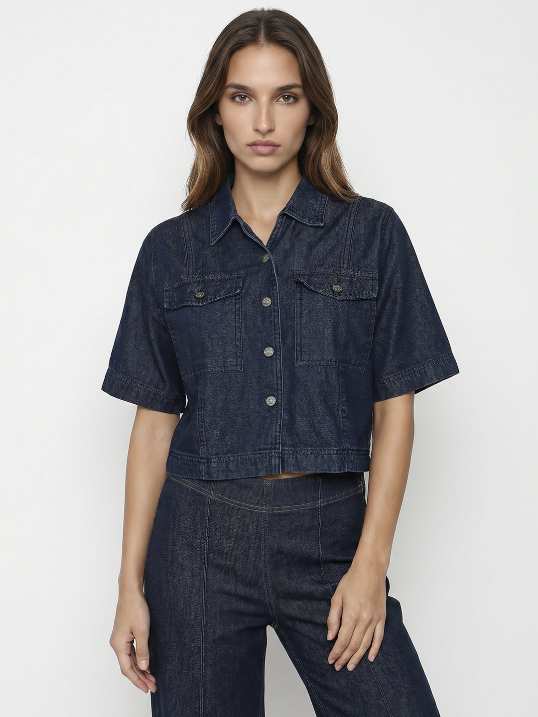 Women Dark Blue Denim Shirt