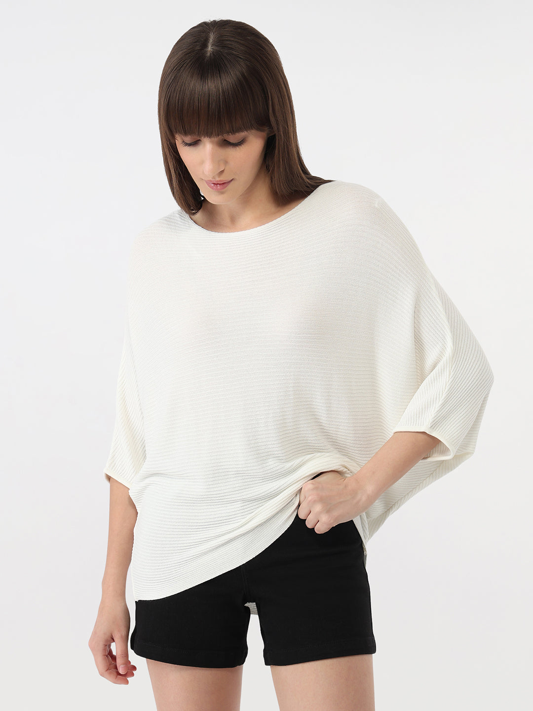 Women Off White Slim Batsleeve T-Shirt