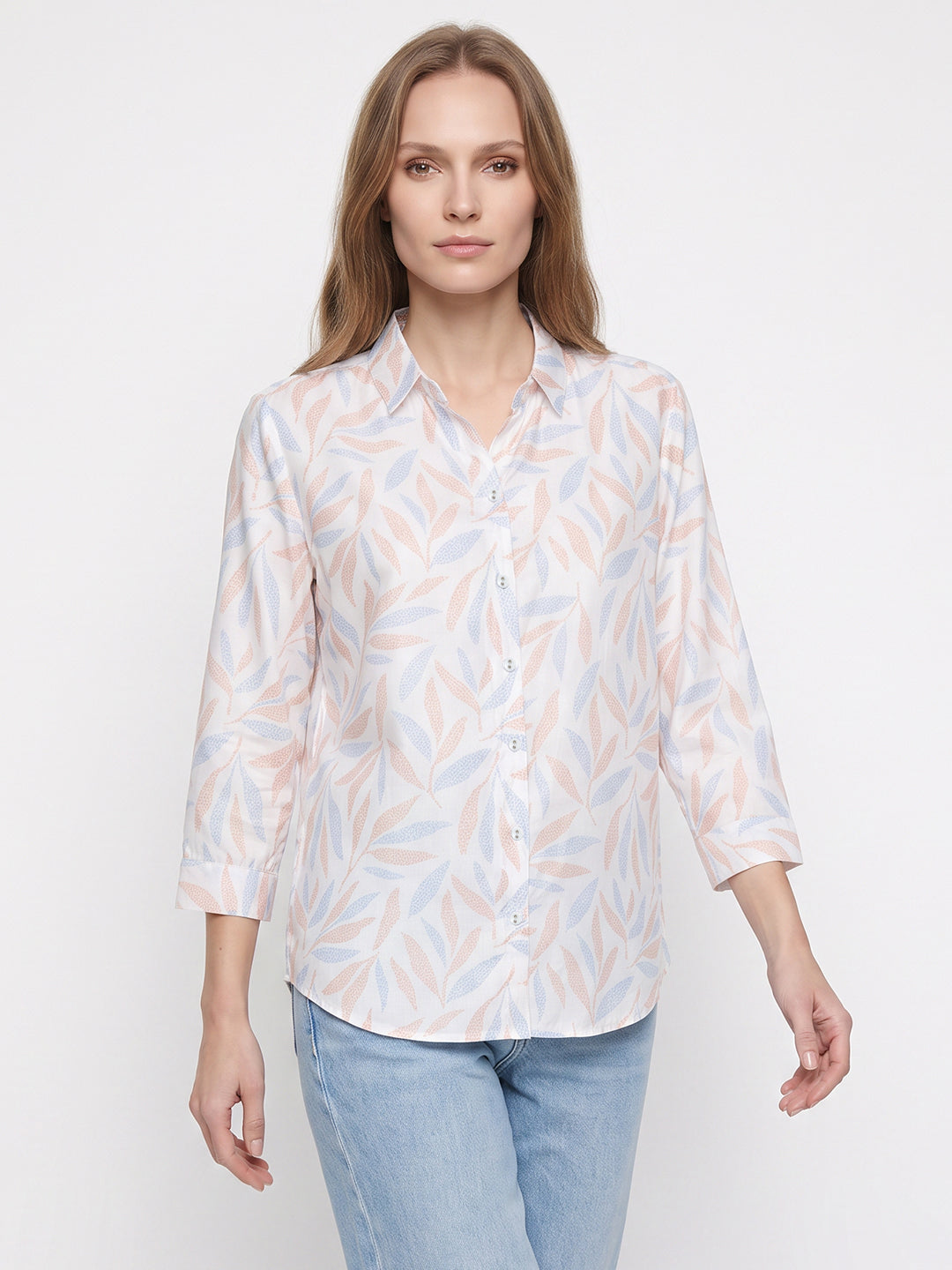 Women Rust Blue Leaf Shirt