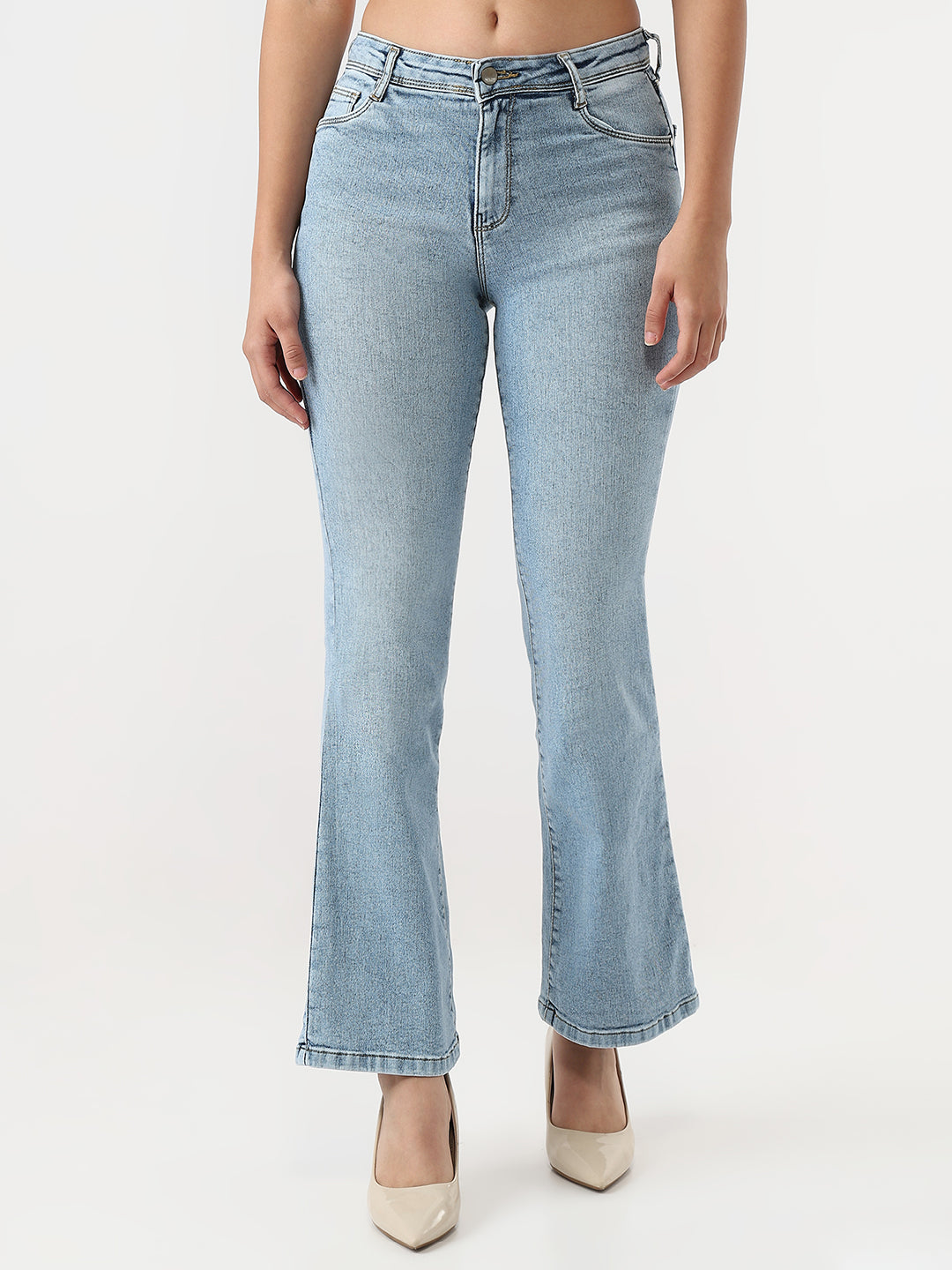 Women Light Blue High-Rise Flare Jeans