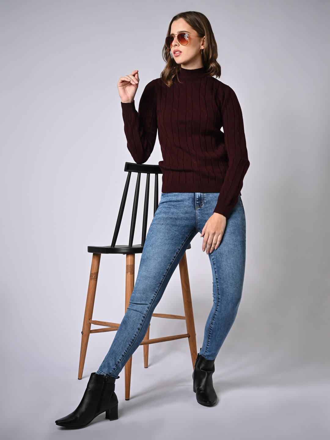 Women Wine Slim Fit Sweater