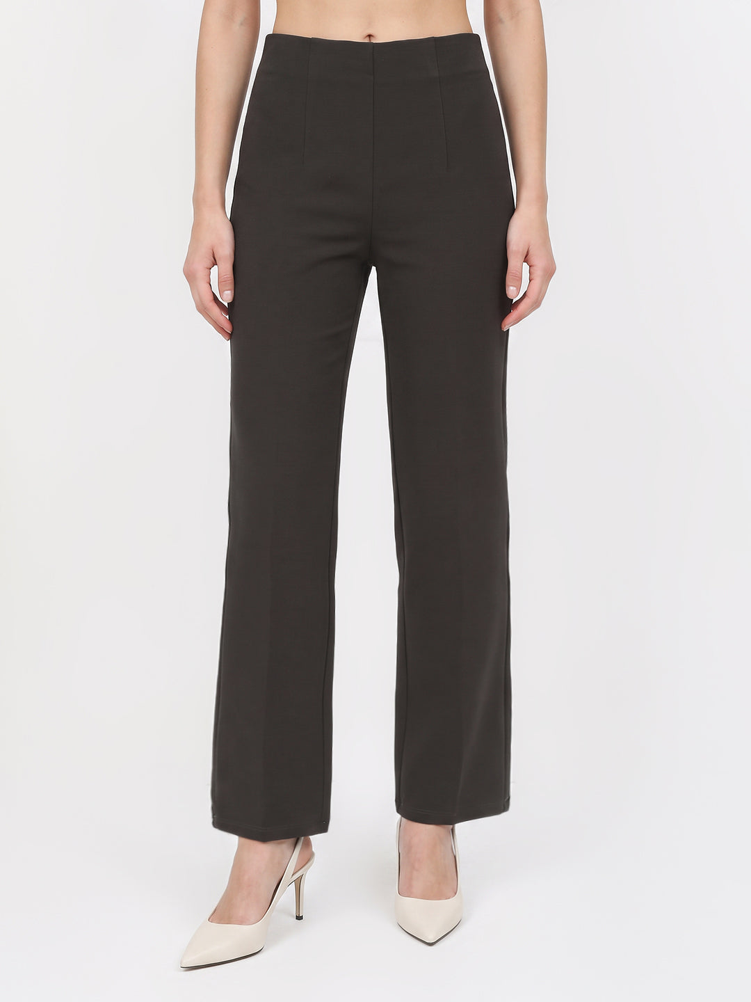 Women Smokey Olive Wide Leg Treggings
