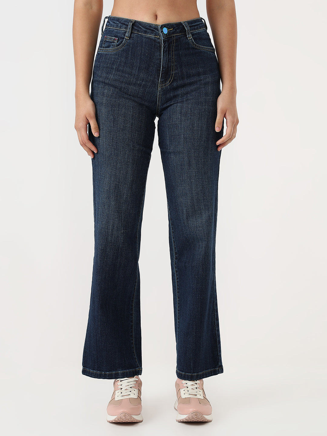 Women Dark Blue High-Rise Straight Jeans