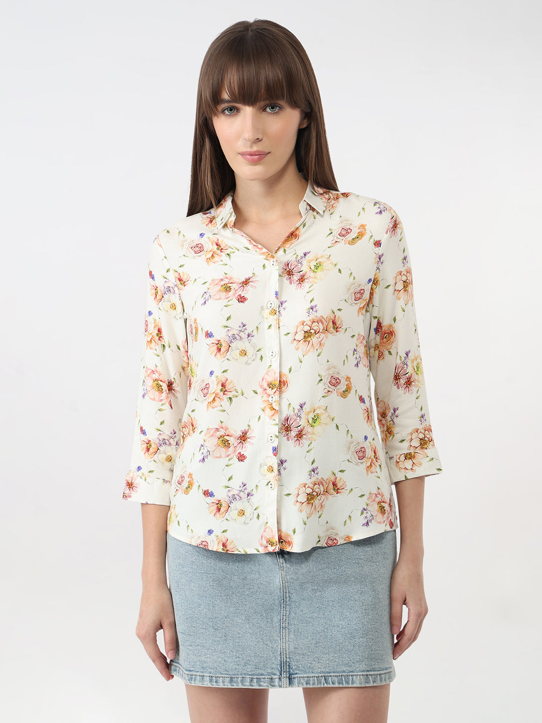 Women Floral Print Slim Shirt