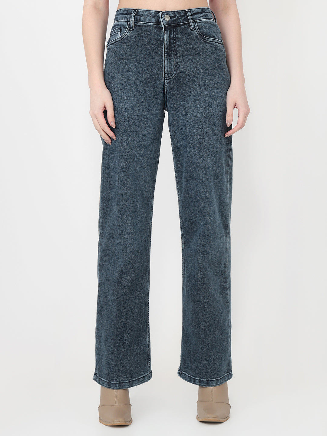 Women Slate Blue High-Rise Baggy Jeans