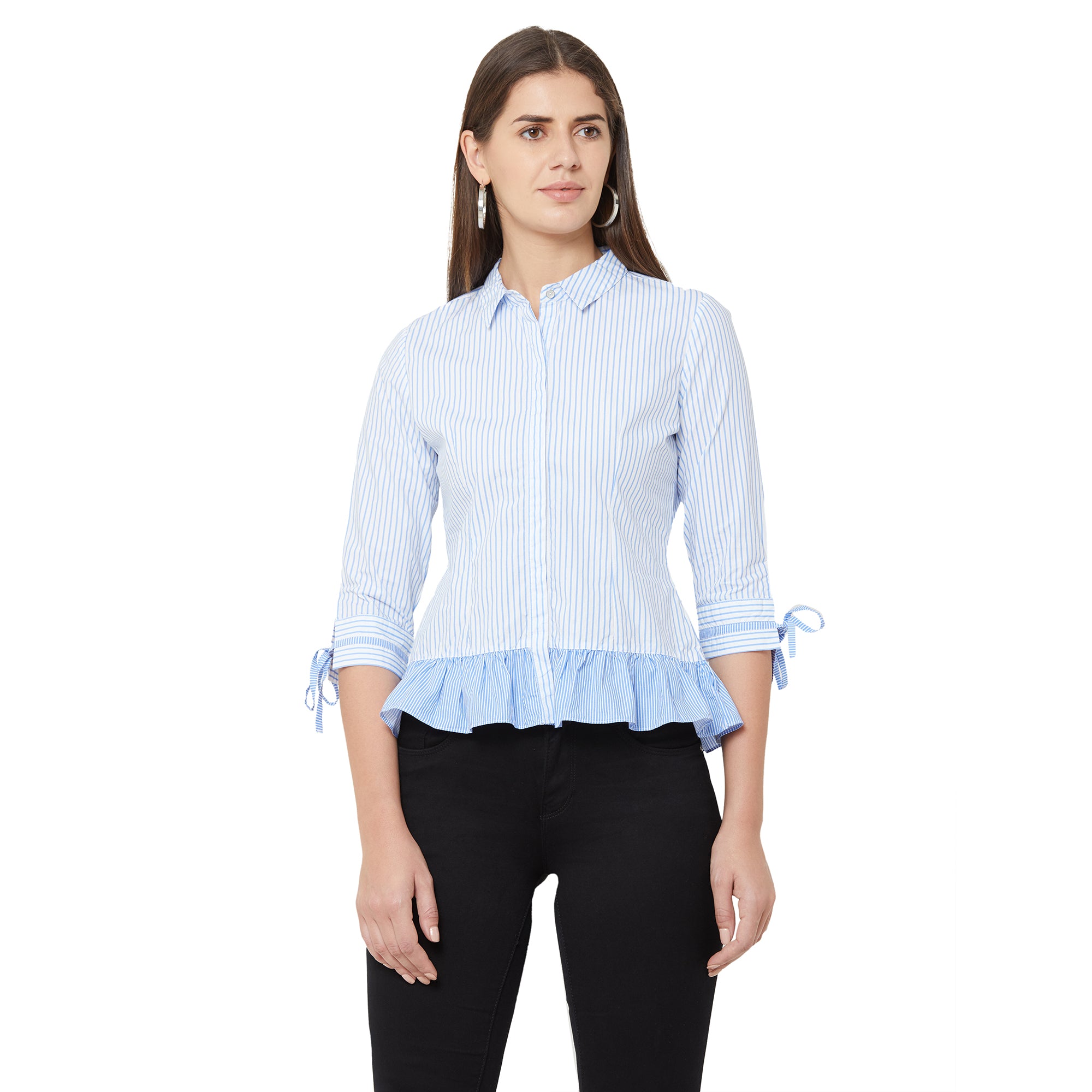 Women Blue/White Peplum Shirt
