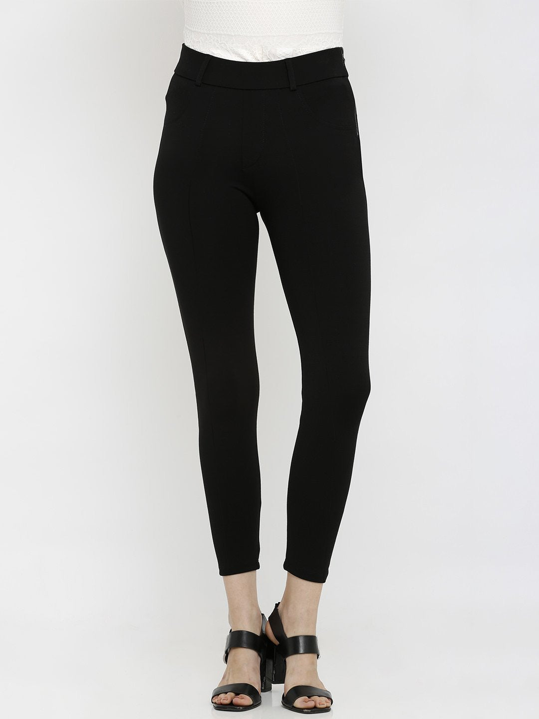 Women Black Mid-Rise Skinny Treggings