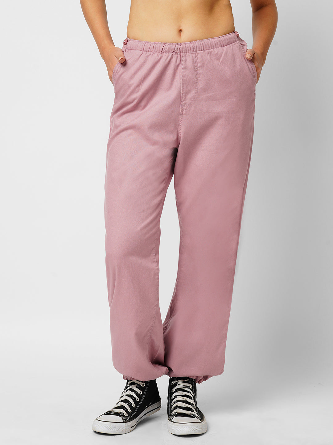 Women Dusty Pink High-Rise Parachute Fit Pant
