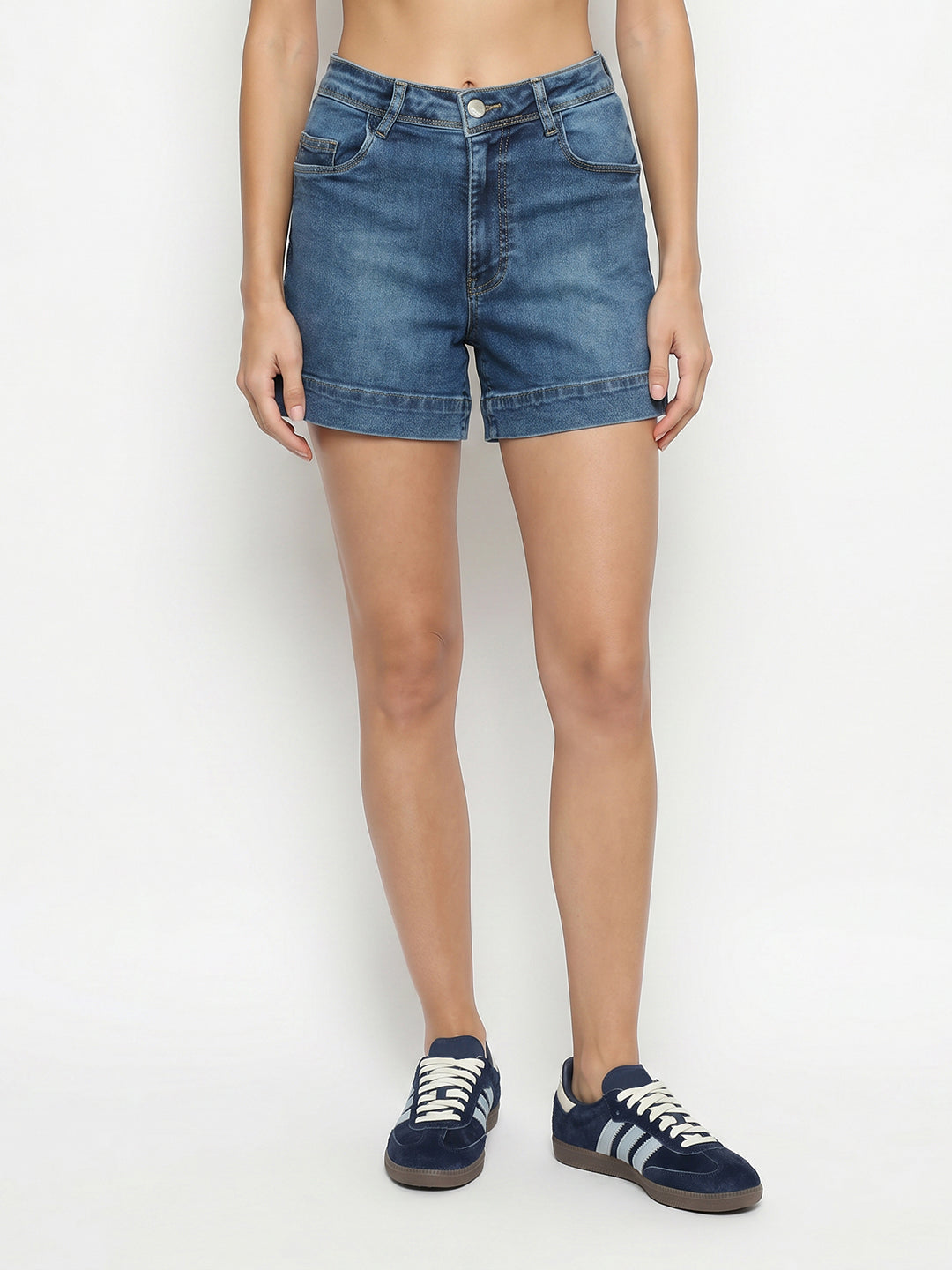 Women Blue High-Rise Shorts