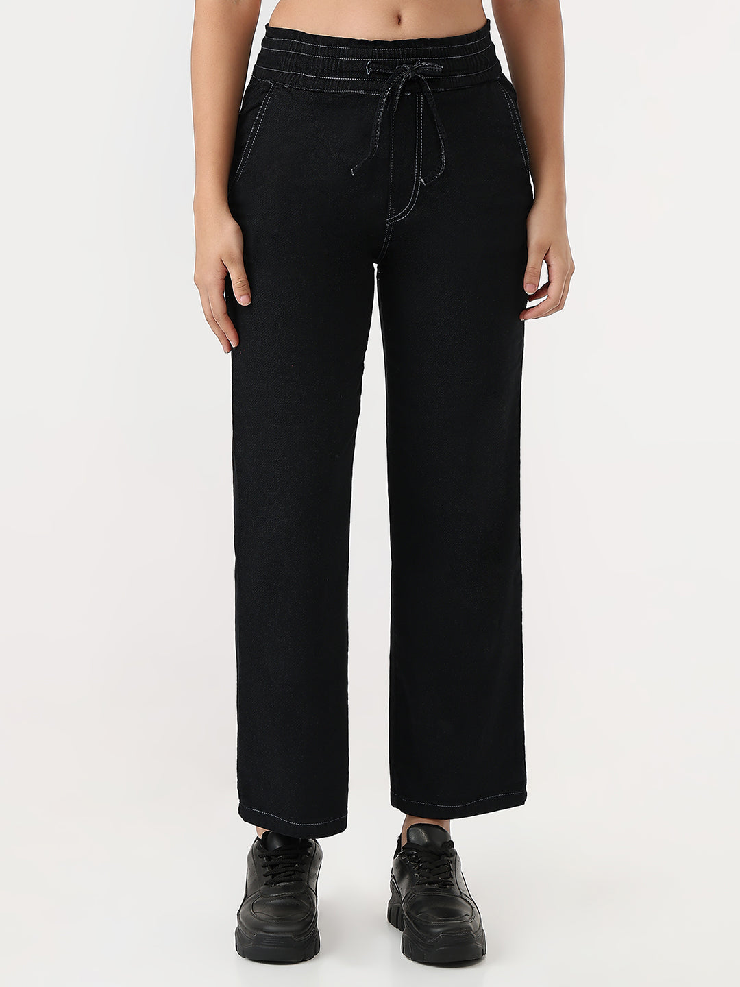 Women Black High-Rise Joggers