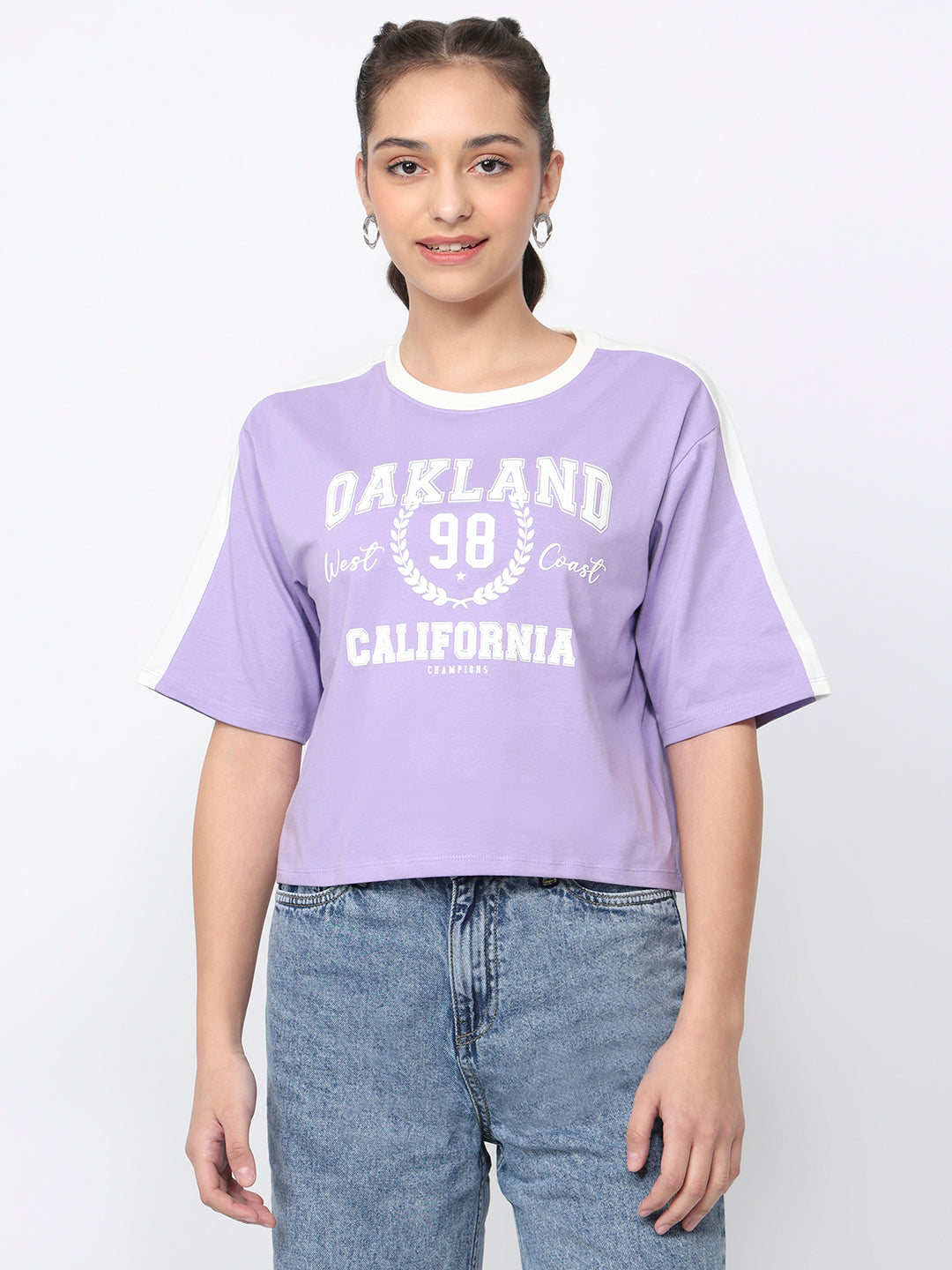 Women Lilac Graphic Crop Tees